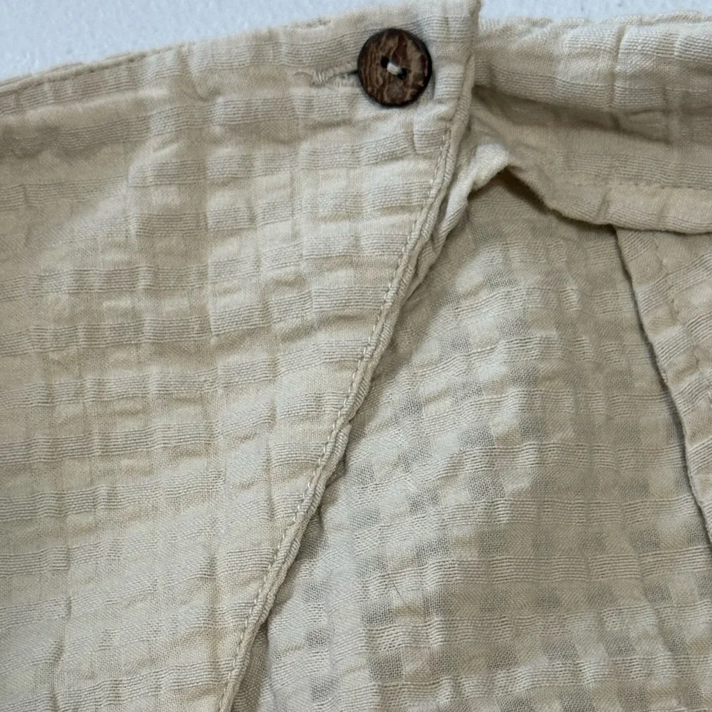Free People free-est Pucker Check Wrap Shorts Oatmeal 100% Cotton Size L - Picture 12 of 14